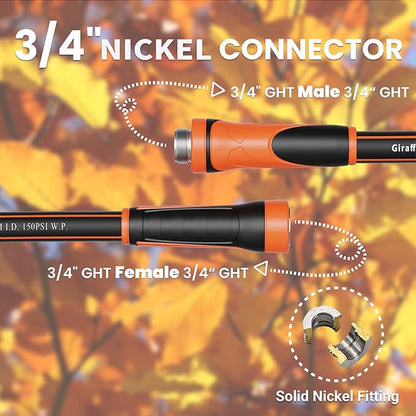 Giraffe Tools Garden Hose 100ft x 5/8", Water Hose Heavy Duty, Flexible, Lightweight Hybrid Hose with Swivel Handle, Male to Female Fittings, Burst 600 PSI