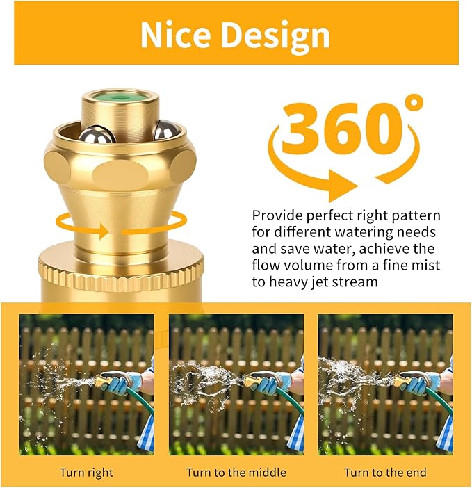 high pressure hose nozzle with connector - adjustable rotating brass spray nozzle for garden hose, terrace washing and vehicle cleaning(A set of nozzles)
