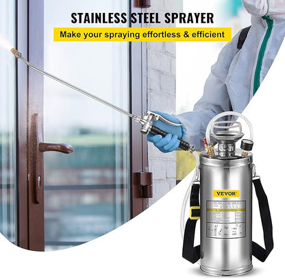 Happybuy 2 Gallon Stainless Steel Sprayer, 20" Wand & 3FT Reinforced Hose, Hand Pump Sprayer with Pressure Gauge, Safety Valve & Adjustable Nozzle, Weed Sprayers for Lawn, Gardening &Sanitizing1