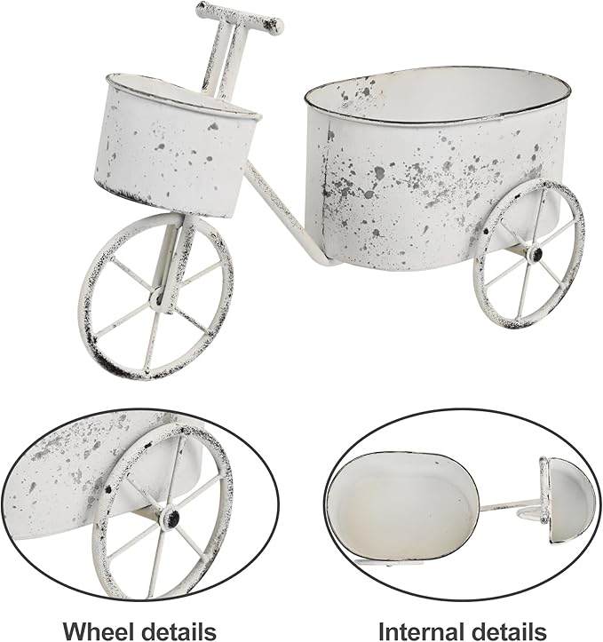 Farmhouse Small Flower Cart Bicycle Planters for Outdoor Plants Bicycle Plant Stand Wagon Planter Rustic Plant Cart for Patio Garden Balcony White