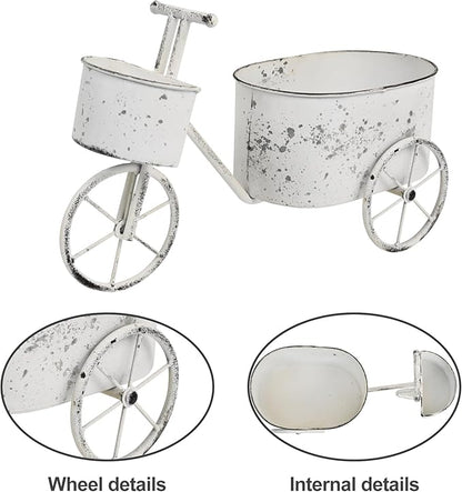 Farmhouse Small Flower Cart Bicycle Planters for Outdoor Plants Bicycle Plant Stand Wagon Planter Rustic Plant Cart for Patio Garden Balcony White