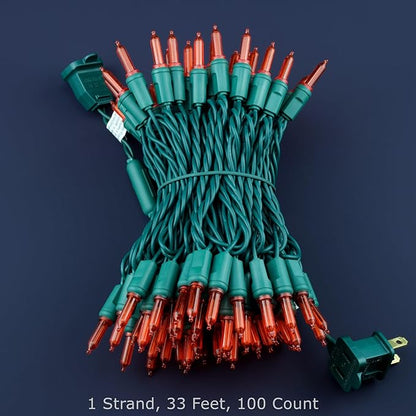 100 Red One-Piece LED Christmas Lights, 33 ft Green Cord High Waterproof UL Certified T5 Outdoor String Lights (Red)