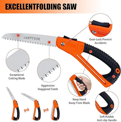 Folding Hand Saw, 8 Inch Heavy Duty High Carbon Steel Blade for Smooth Cutting, Camping, Gardening, Tree Pruning, Wood Cutting, Compact Design with Non-Slip Ergonomic Handle for Outdoor Use