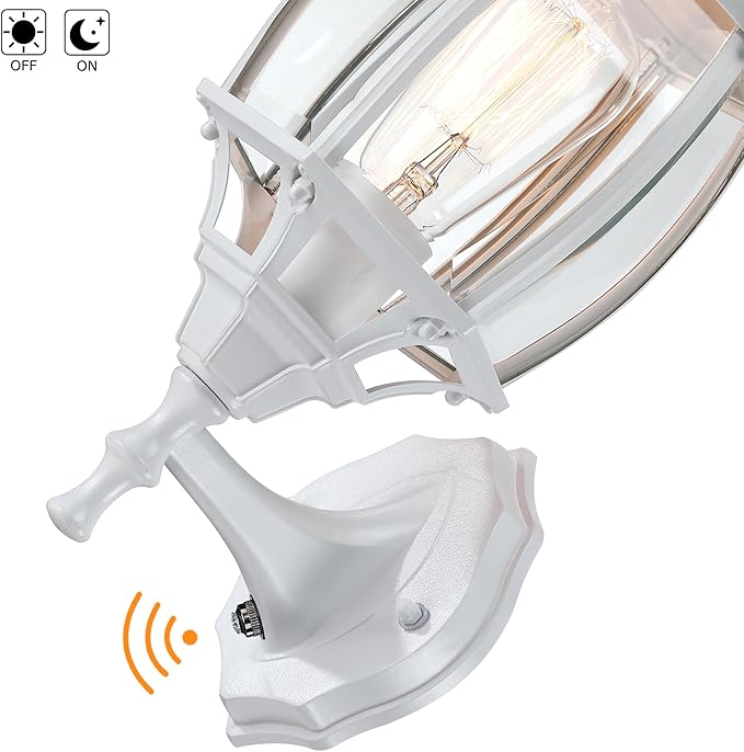 16.8 Inch White Outdoor Wall Lights Dusk to Dawn, Outside Wall Sconce for House White Dusk to Dawn Sensor Outdoor Light for Front Door Porch Sconce with Vintage Design,E26