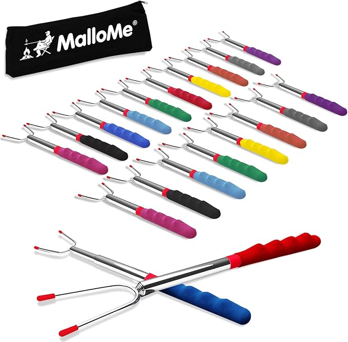 MalloMe Smores Sticks for Fire Pit Extra Long - Marshmallow Roasting Sticks Smores Kit -Smore Skewers Hot Dog Fork Campfire Cooking Equipment, Camping Essentials,Outdoor Campfire Accessories 45"20Pack