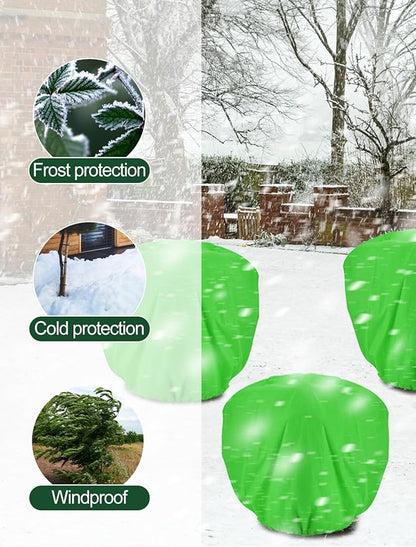 ANPHSIN 3 pcs 39.3in x 39.3in Plant Covers Freeze Protection - Winter Shrub Plant Protection Bags, Frost Blankets Cloths with Drawstring for Outdoor Garden Potted Plants, Green