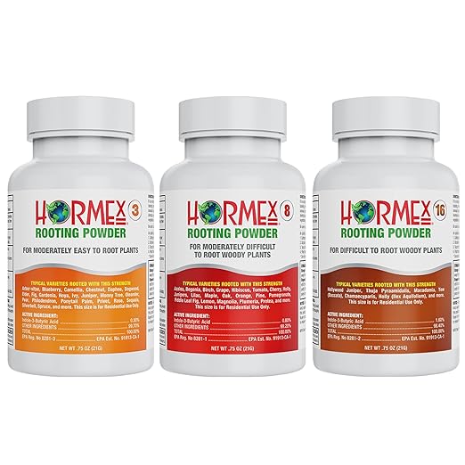 Hormex Rooting Powder Combo #3, 8, 16 (0.30-1.6 IBA) - Rooting Hormone for Common Home Garden Plants to Very Difficult Hardwood, Medicinal and Tree Cuttings - Root Stimulator for Plant Cloning