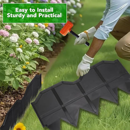 Garden Edging Border 40 Pack Black Plastic Landscape Lawn Fence Panels 5.7 in by 12 in Easy Install Decorative Garden Border