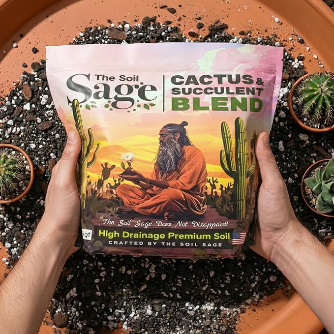Soil Sage Cactus & Succulent Potting Mix 5Qt - Premium Fast Draining Soil for Indoor Plants and Aloe Vera - High Drainage Blend for Healthy Roots and Growth - Made in USA