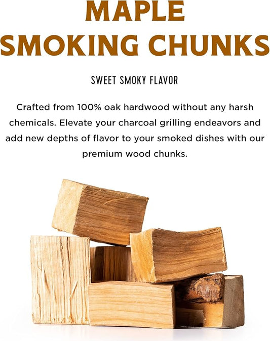 Fire & Flavor Maple Wood Chunks for Smoking and Grilling - All-Natural, Long-Lasting with a Mildly Sweet Flavor - Large Chunk Wood Chips for Smokers