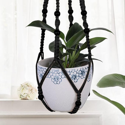 3-Pack Macrame Plant Hanger Indoor - Hanging Planter Basket for Indoor Outdoor - Decorative Boho Plant Holders Set with Beads - Ceiling Flower Pot Holder with 6 Hooks - 35"/30"/24" Black