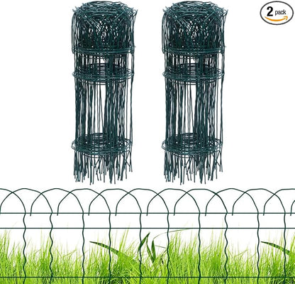 2 Rolls Green Garden Fence Border, 14 in x 40 ft Metal Folding Fence Wire Roll Garden Border Edging, Garden Fence Roll Flower Bed Fencing for Outdoor Yard