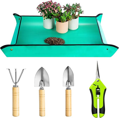 Josteve Plant Repotting Mat, 5Pcs Succulent Tools Mini Garden Small Gardening Tools Indoor, Pruning Shear Gardening Scissor, Hand kit for Bonsai, Cactus, Fairy, Houseplant Transplanting, Seedling