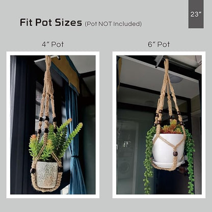 Macrame Plant Hanger Indoor, 23" No Tassel Hanging Plant Holder, Sturdy Flower Pot Holder with Hooks - Brown (Pot NOT Included)