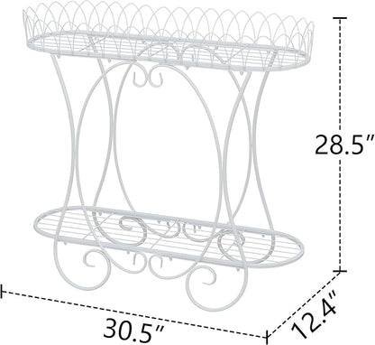 White Oval Plant Stand with Lattice Base, French Entryway Decor for Plants, Elegant Floor Flower Pot Holder Garden Decoration
