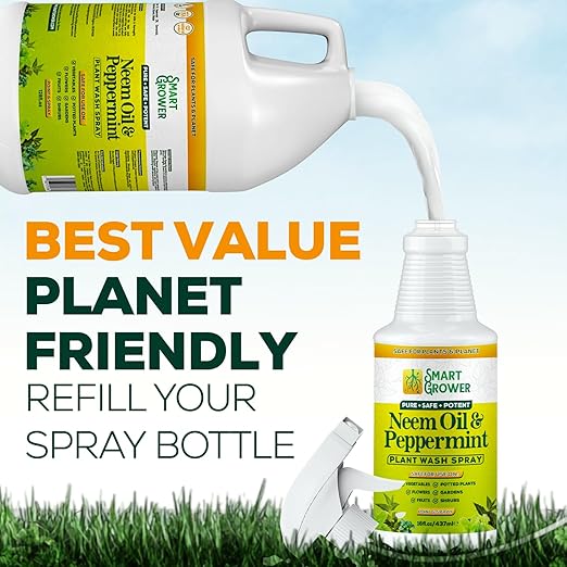 Neem Oil Spray for Plants with Peppermint Oil, Natural Plant Wash Made for Indoor and Outdoor Plants Smart Grower 128oz Gallon Refill Ready to Use Spray