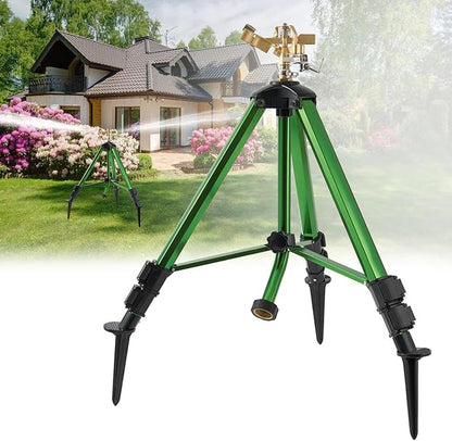Tripod Sprinklers for Yard,Nalupatio Impact Sprinkler on Tripod Base,Heavy Duty Brass Sprinklers,360 Degree Large Area Irrigation,3/4 Inch Connector Sprinkler with Legs Flip Locks for Lawn/Yard,1 Pack