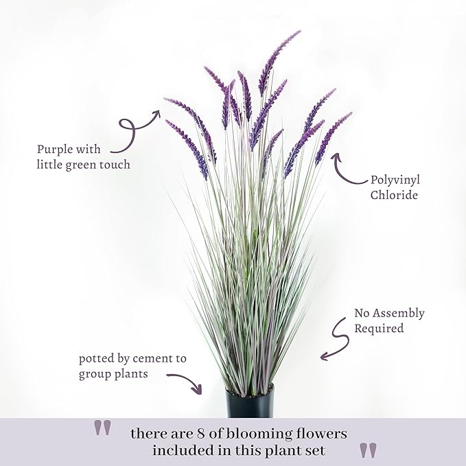 KOL 5ft Artificial Veronica Spiked Speedwell Grass, 59in Faux Veronica Spicata Plant, Tall Horsetail Reed Grass, UV-Resistant Fake Grasses for Indoor/Outdoor Décor, Home Office Wedding Centerpiece