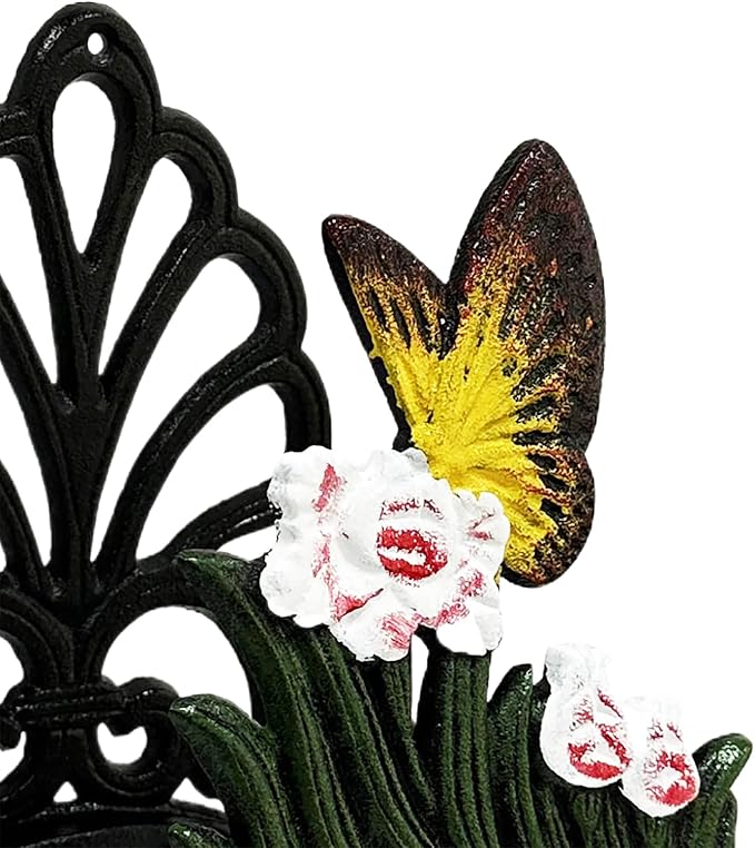 Decorative Garden Hose Holder,Hose Hanger,Heavy Duty Cast Iron Garden Yard Water Pipe Holds,Wall Mounted Hose Butler,Hose Rack Reel,50FT 75FT 100FT Water Hose Bulter Storage (Butterflies)