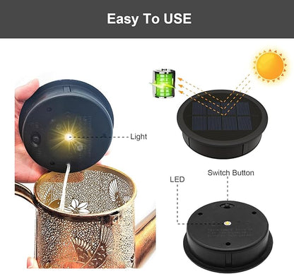 VOOKRY Watering Can Solar Lights Replacement Top - 1 Pack 3.6in Round Solar Panel with 3.5Ft 80 LED Flashing String Lights, Outdoor Waterproof Lantern Decorative Battery Box Replacement Accessories