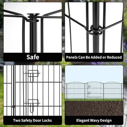 INJOPEXI Garden Fence 12 Panels 23.6ft (L)×24in (H) Decorative Garden Fences with 11 Fence Panels + 1 Gate Rustproof Wire No Dig Garden Fence Animal Barrier Fencing for Outdoor Backyard Patio - Black