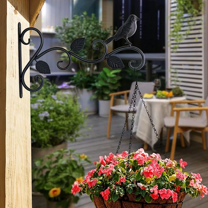 Hanging Plants Bracket 12" Bird Planter Outdoor Hooks Hangers for Flower Baskets Pot Bird Feeder Wind Chimes Lanterns Patio Garden Outdoor Indoor Metal Black, 4 Packs