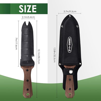 Hori Hori Garden Knife, Garden Tools with Sheath for Weeding, Planting, Digging, 7" Stainless Steel Blade with Cutting Edge, Full-Tang Walnut Wood Handle with Hanging Hole