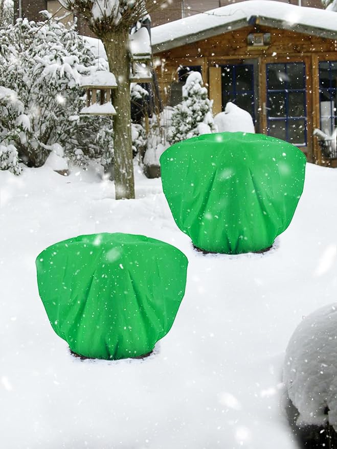 ANPHSIN 6 pcs Plant Covers Freeze Protection - 19.6in x 39.3in Winter Shrub Plant Protection Bags, Frost Blankets Cloths with Drawstring for Outdoor Garden Rose Bush Plants, Green