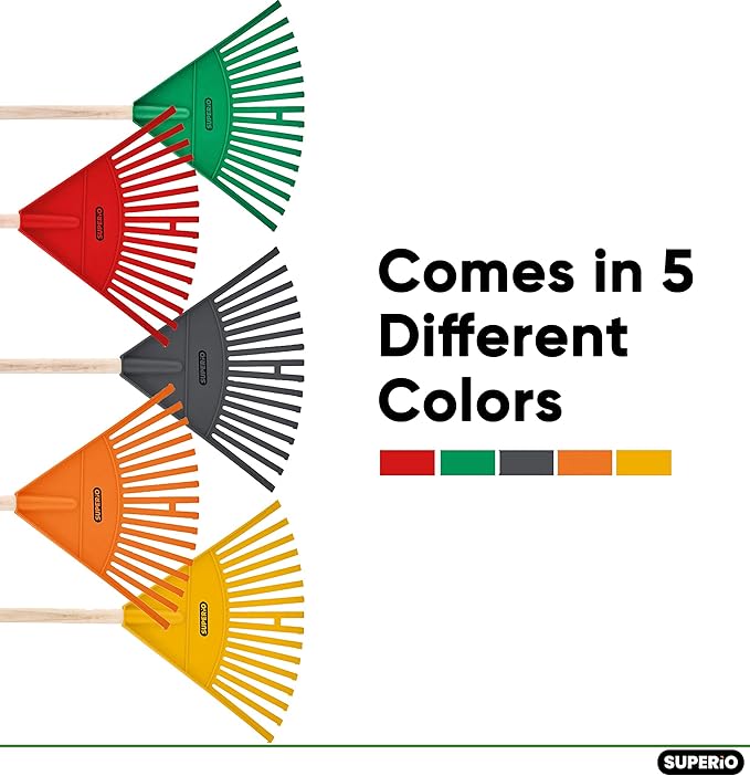 Kids Rake with Hardwood Handle, Durable Plastic Head to Sweep Leaves in Lawn and Tidying Up The Garden, 34" (Grey), 6 Pack