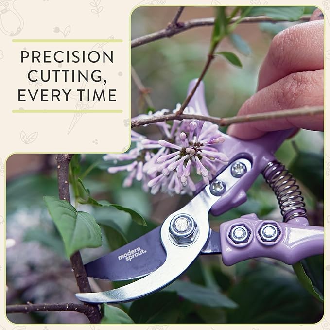 Modern Sprout Hand Pruners & Shears Set with Blister Pack - Lightweight Gardening Tools with Easy Lock - Sharp Carbon Steel Blades -Rust Resistant Scissors for Herbs, Flowers - Chartreuse
