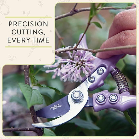 Modern Sprout Hand Pruners - Lightweight Pruning Shears W/Easy Lock- Gardening Scissors - Bypass Sharp Carbon Steel Blade - Rust Resistant - Garden Tools - Reusable Holster - Chartreuse