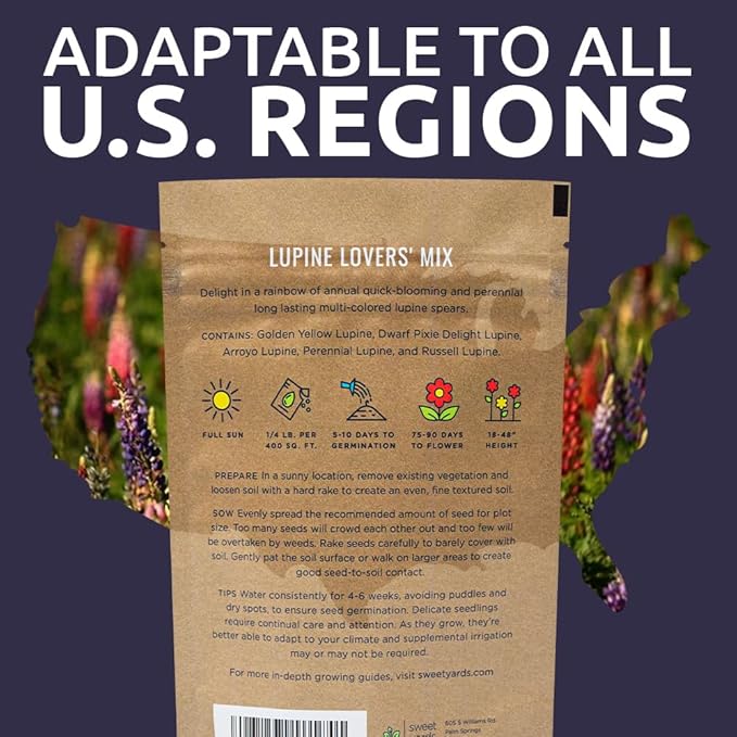 Bulk Lupine Mix Wildflower Seeds 1/4 Pound Bag - Over 4,500 Untreated Annual and Perennial Mixed Lupine Flower Seeds
