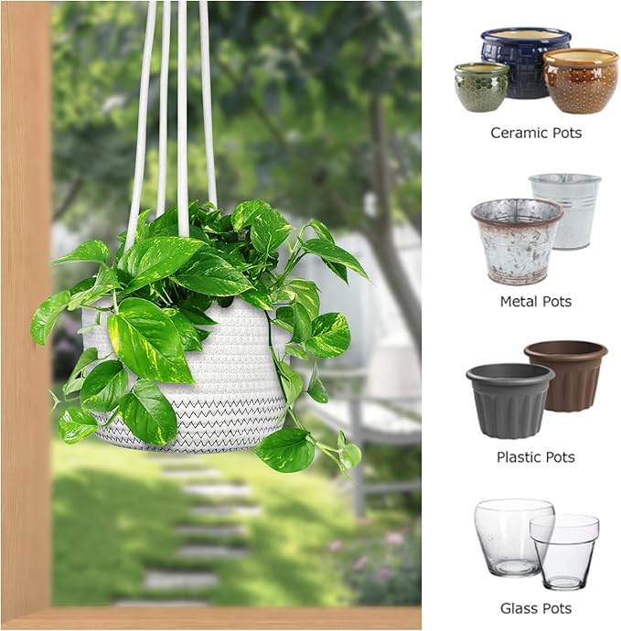 Hanging Planter Basket 2 Pack Jute Hanging Plant Holder Handmade Boho Plant Hangers Rope Woven Hanging Plant Holder Modern Storage Organizer Plant Hangers for Indoor Home Decor