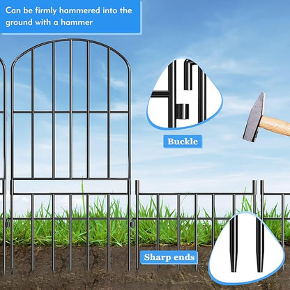 Adavin Animal Barrier Garden Fence,15 Pack Black 12''L x 25" H no dig Fence, Underground dig Protection for Dog Rabbits Rustproof Metal Wire Panel Border, 15 ft Ground Stakes for Outdoor Patio