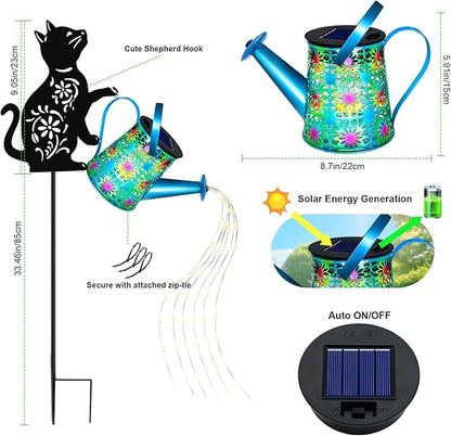 Black Cat Solar Watering Can Lights, Birthday Gifts for Women Mom Christmas, Yard Decorations Outdoor Waterproof, Blue Metal Hanging Lantern Solar Lights Garden Decor Patio Pathway, 2 Pack