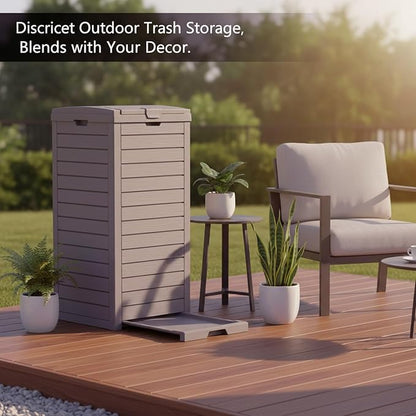 31 Gallon Resin Trash Can Cabinet with Lid & Drip Tray - Waterproof Outdoor Garbage Bin for Patio, Kitchen, Yard, and Entertaining Areas - Easy Assembly, No Tools Required