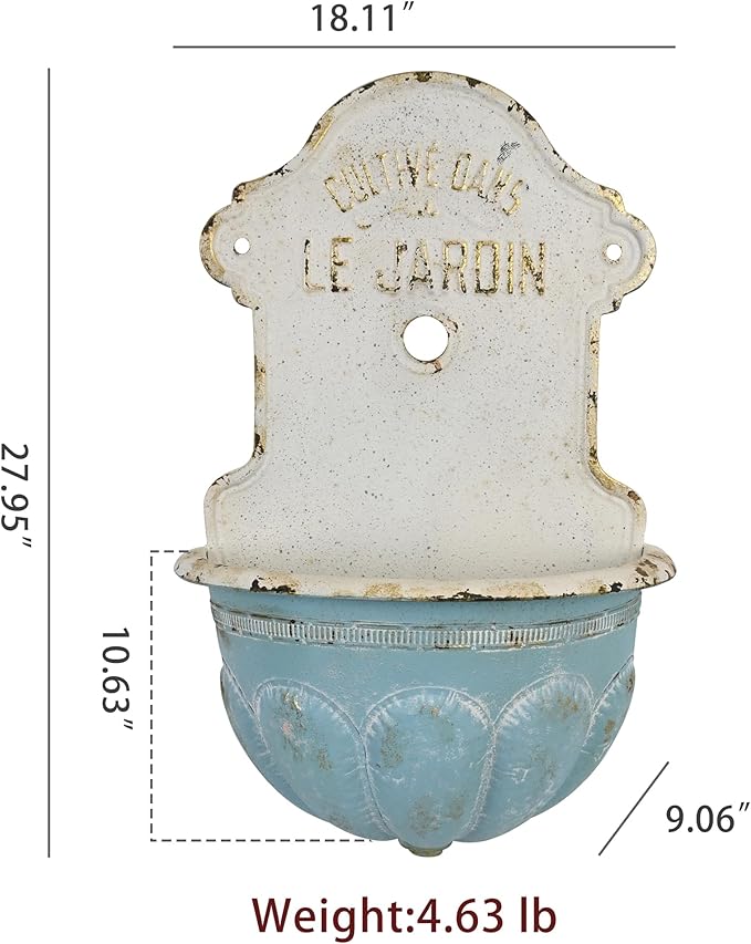 Vintage Style Cast Iron Wall Planter, Cultive Dans Le Jardin French Inspired Hanging Flower Pot, 27" Decoractive Retro Wall Mount Planter with Rustic Charm for Indoor Outdoor Garden Decor