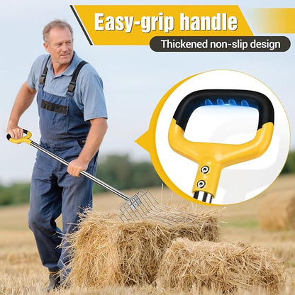 Pitchfork for Gardening, 50" Multifunctional Stainless Steel Garden Pitchfork with Handle, Suitable for Shoveling, Fertilizing, Transplanting, Mulching Garden Fork - 10 Tines