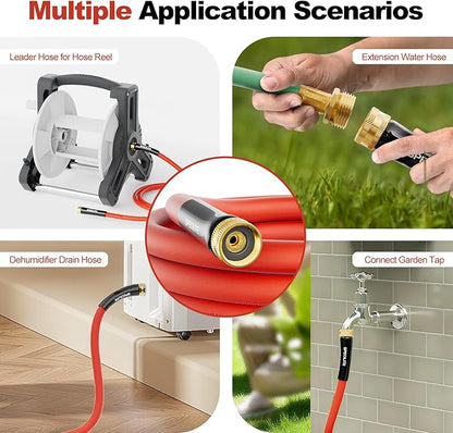 SPECILITE 3/4" Female to Female Hot/Cold Short Leader Hose 20 ft, -50℉-190℉, Flexible & Lightweight Rubber Hoses for Yard, Outdoor, Farm, Red