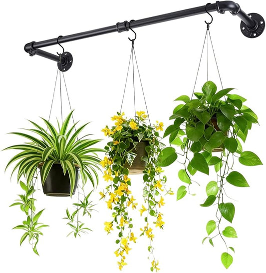 Bigmeta 34in Hanging Planters Rod for Indoor Plants - Max. Load 44 lb Black Metal Holder Rod for Wall Ceiling Decor, 1 Pcs (Pot Chain & Plants Not Included)