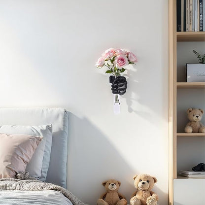 Black Hand Vase Wall Decor - Funky Art, Hand Sculpture Planter, Esculturas de Pared, Macetas para Pared, Flower Tubes, Test Tubes for Plants, Gothic Bedroom Wall Art, Mounted Vase Hanging Decor