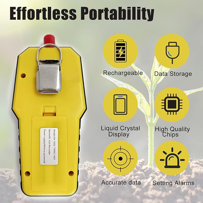 7 in 1 Soil Tester, Nitrogen Phosphorus Potassium NPK Tester, Handheld Soil PH Meter Kit, Temperature, Conductivity, Moisture, EC Meter for Petrochemical, Agriculture - Yellow