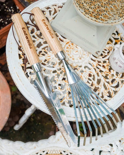 Hand Cultivator with 9-Teeth Rake - 14.4 Inch for Garden Bed Cultivating Soil, Weeding, Raking Leaves, Levelling Gravel - Solid Wood Handle