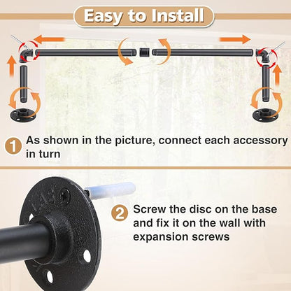 Bigmeta 34in Hanging Planters Rod for Indoor Plants - Max. Load 44 lb Black Metal Holder Rod for Wall Ceiling Decor, 2 Pcs (Pot Chain & Plants Not Included)