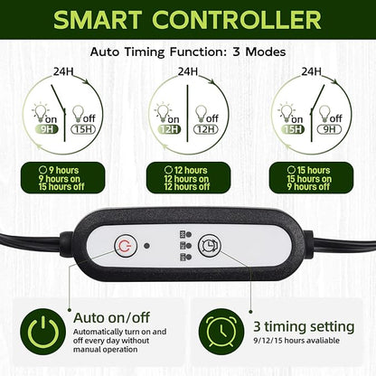 Hlite 16inch 2 Pack LED Grow Lights - Linkable Grow Lights for Indoor Plants, Full Spectrum Plant Lights Plug and Hanging Design with Auto On/Off Timer Hanging Grow Light from Seedling to Flowering