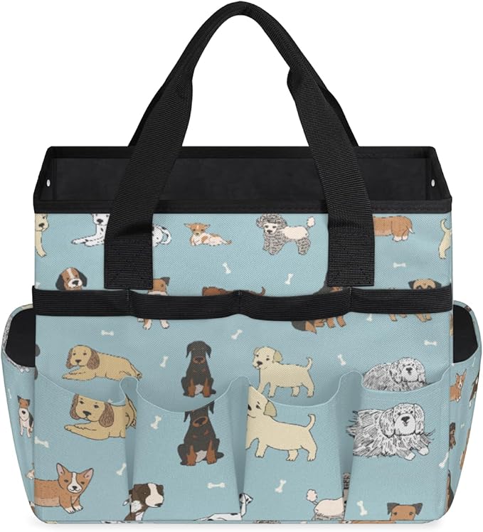 Dogs Prints Garden Tool Bag Waterproof Gardening Tool Storage Bag with Handle & 10 Pockets Gardening Tote Bag for Women Garden Tool Organizer