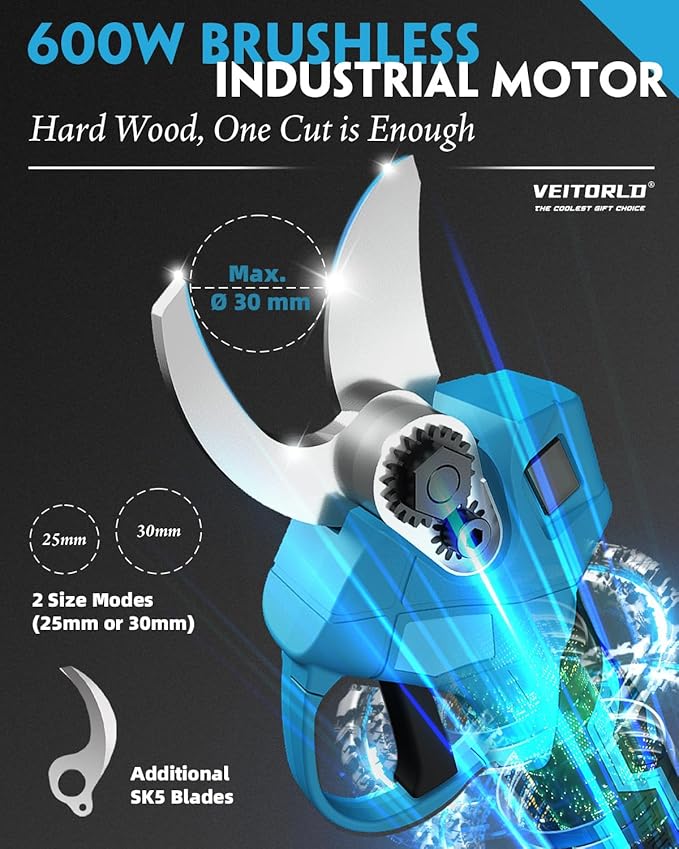 VEITORLD 2-IN-1 Cordless Electric Pole Pruning Shears, 15ft Reach, 1.2" Cutting Diameter, Battery Powered with 2 * 2.0Ah, Brushless Motor for Garden Tree Trimming, Gifts for Men Dad Him Christmas
