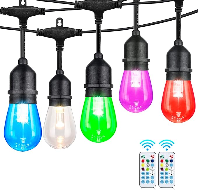 96FT Outdoor String Lights, 30 Shatterproof Edison LED Bulbs, Dimmable RGB Color Changing Patio Lights Waterproof with Remote. for Patio Decor, Garden, Yard,Commercial Use.