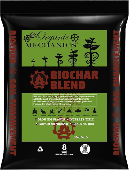 Organic Mechanics Biochar Blend Soil Amendment, 8 qt – Lifetime Amendment with Biochar, Compost, Worm Castings & Micronutrients for Bigger Plants, Higher Yields, and Healthier Soil