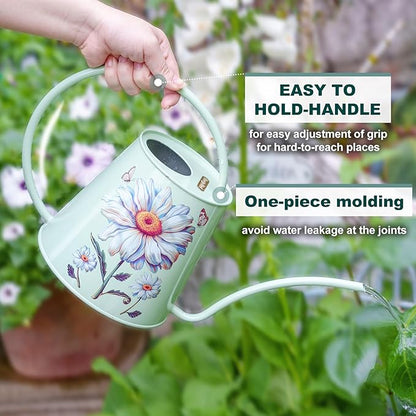 Berry&Bird House Plants Watering Can - Indoor&Outdoor 1/2 Gallon Stainless Steel Water Can with Long Spout Garden Decoration for Flower Bonsai Succulent Gardening Large Water Bottle (Bellis Perennis)